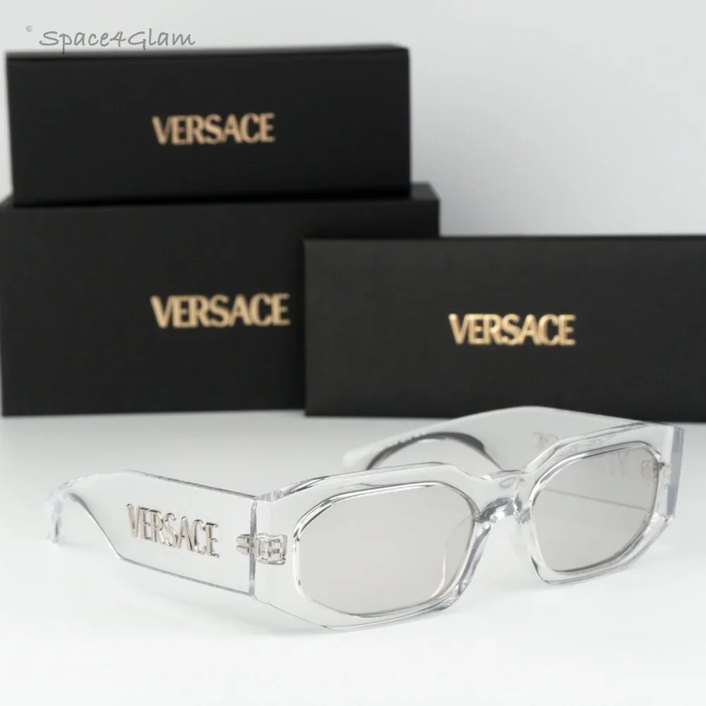 Versace Men Sunglasses Transparent Mirror Silver Rectangle VE4489U 148/8V NEW